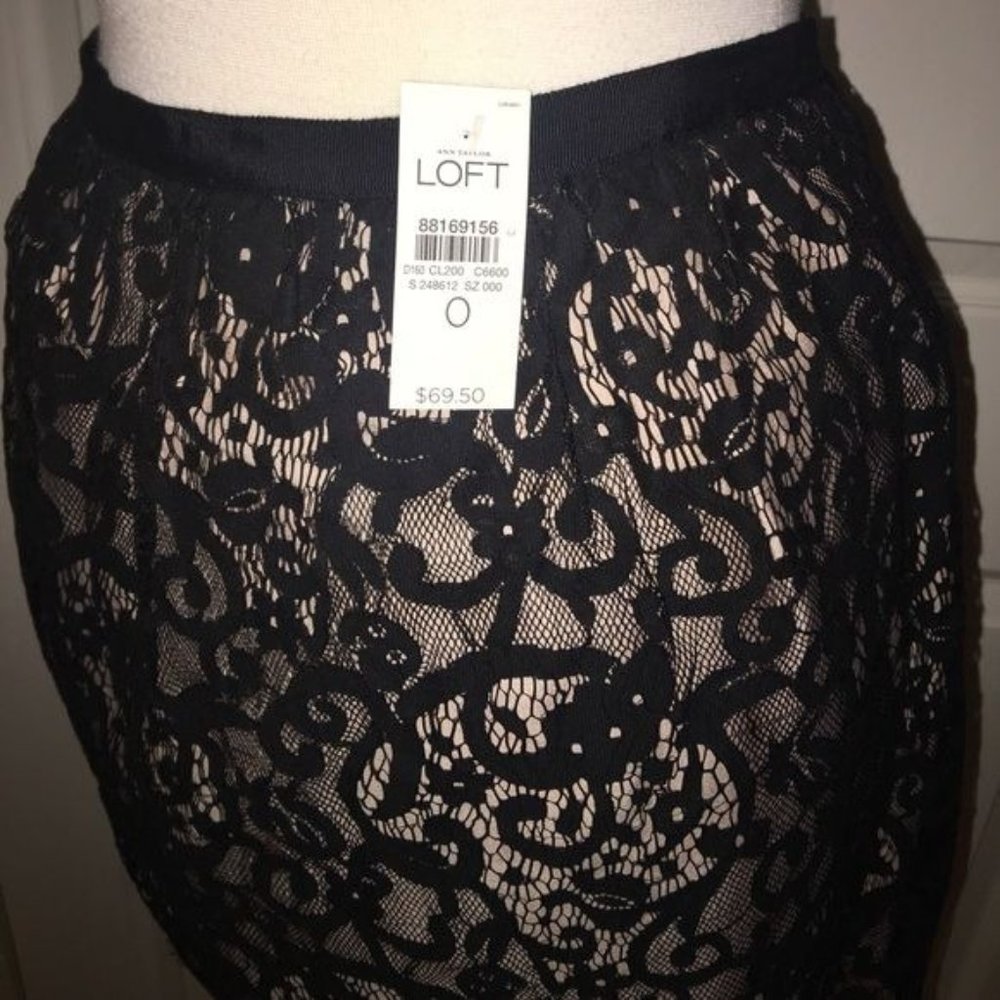LOFT 0 black lace see through mini skirt NWT - Picture 3 of 4